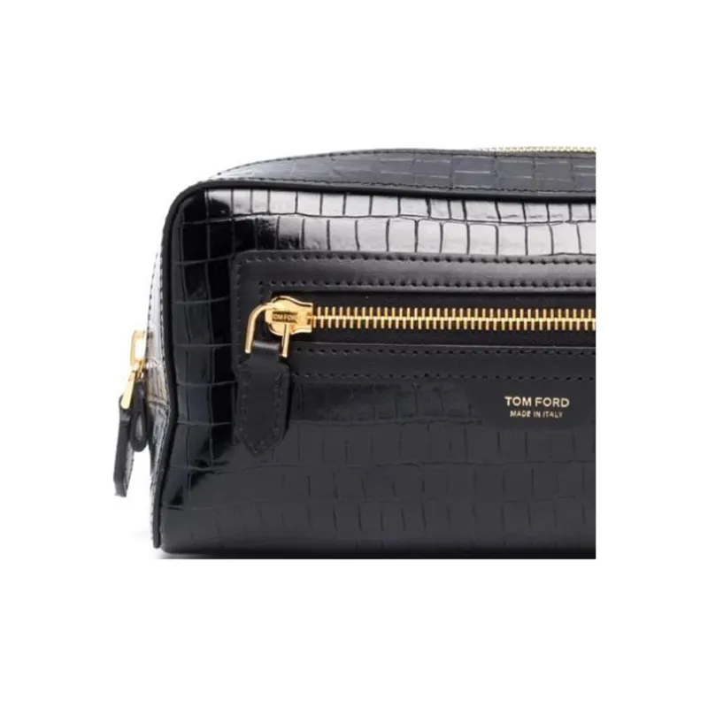 TOM FORD Crocodile-Embossed Calfskin Clutch Makeup Bag Men's Black-4