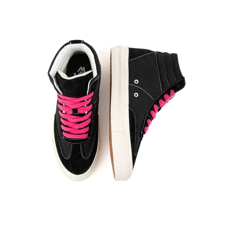 WANSWER Cushioned Wear-Resistant Breathable High-Top Skateboard Shoes Unisex Black Pink-3
