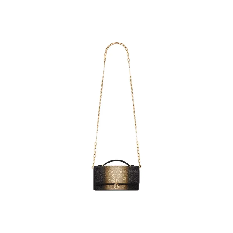 DIOR My Dior Crystal With Cotton One Shoulder Handbag Mini Women's Gold & Black-1