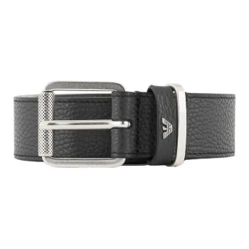 EMPORIO ARMANI Pebbled Leather Belt With Oversized Logo Lettering