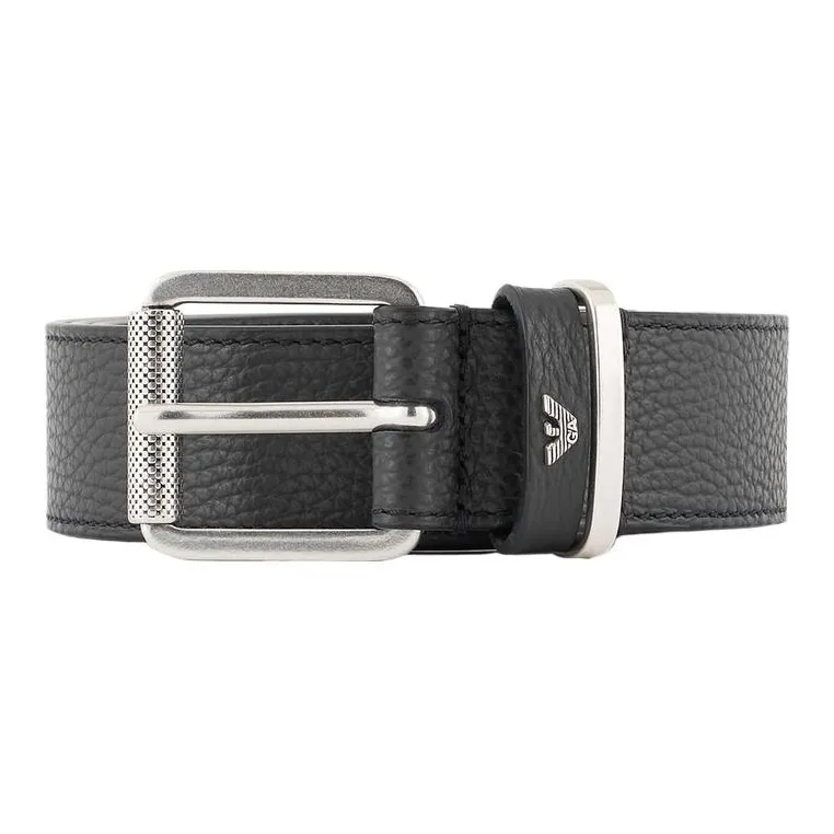 EMPORIO ARMANI Pebbled Leather Belt With Oversized Logo Lettering-0