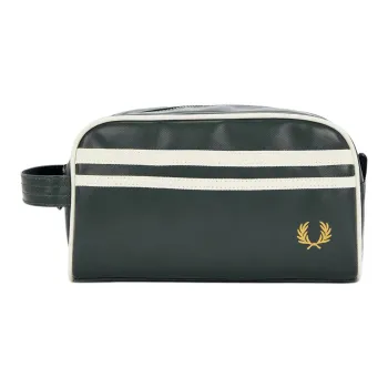 FRED PERRY Recycled Polyester Toiletry Bag Unisex Leaf Green & Beige