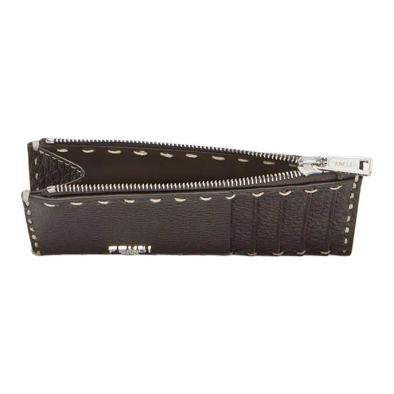 FENDI Calfskin Card Holder Men's Brown-2