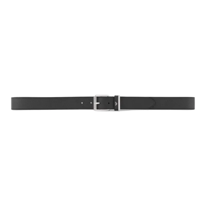 EMPORIO ARMANI Pebbled Leather Belt With Oversized Logo Lettering-1