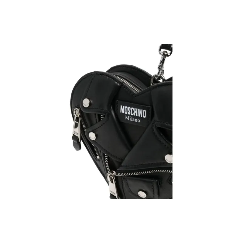 MOSCHINO Calfskin Biker Bag Handbag Shoulder Bag Crossbody Bag Women's Black-3