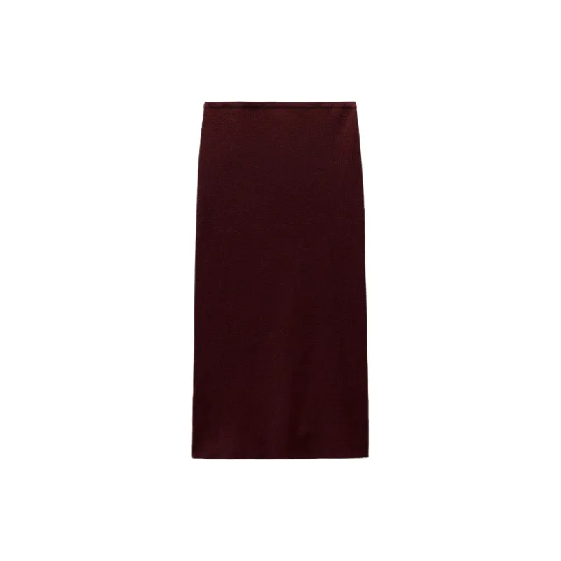 ZARA Knit Long Skirts Women's Burgundy Red-1