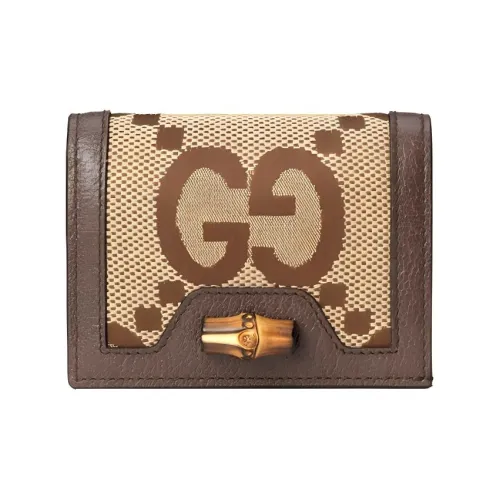 GUCCI Diana Canvas With Leather Card Holder Wallet Women's Ebony/Camel/Brown