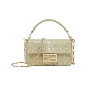 FENDI Baguette Fish Leather Shoulder Bag, Crossbody Bag, Handbag Mini Women's Green