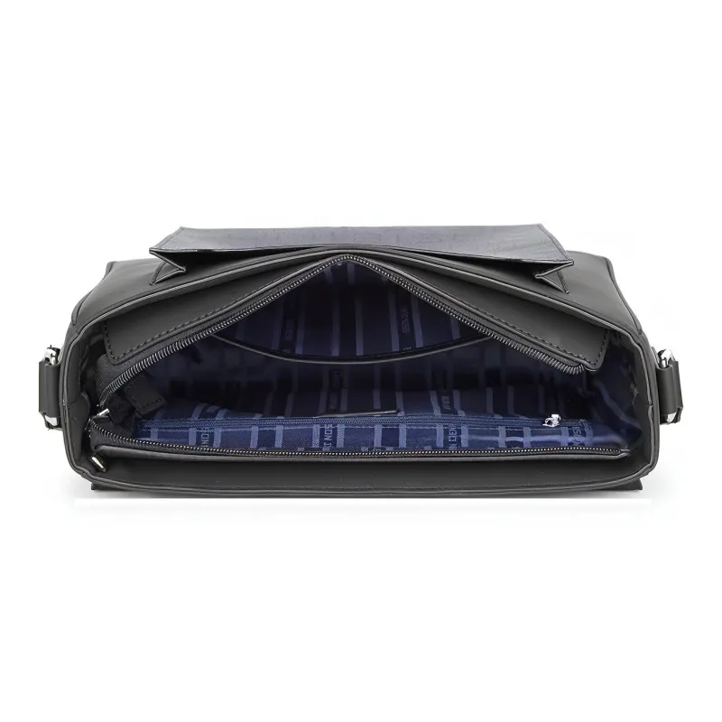 BISON DENIM PVC Versatile Messenger Bag Horizontal Crossbody Bag Handbag Medium Size Men's Black-4