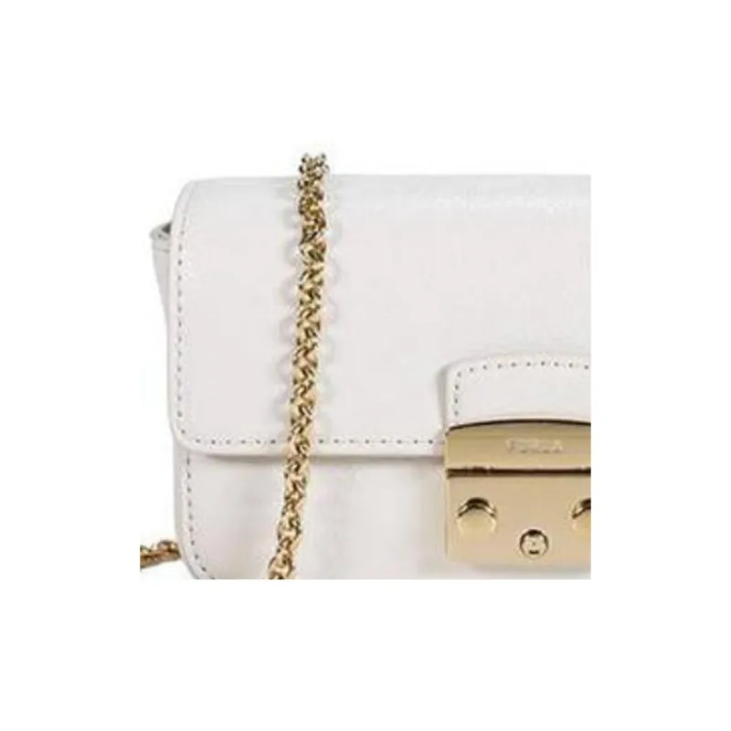 Furla Metropolis Collection Cow Leather Shoulder Bag Crossbody Bag Small Size Women's White-4