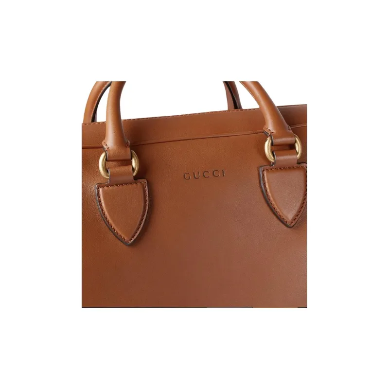 GUCCI GG Emblem Soft Leather Briefcase Men's Brown-5