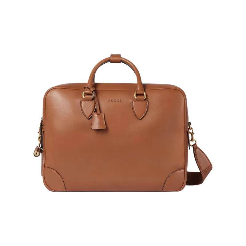 GUCCI GG Emblem Soft Leather Briefcase Men's Brown-0