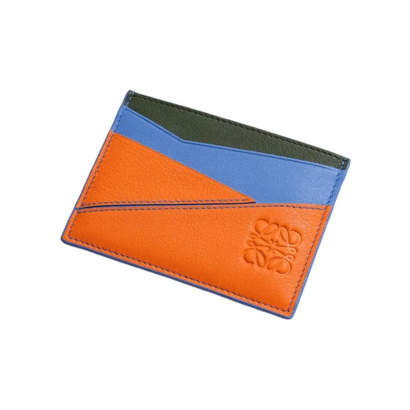 LOEWE Puzzle Cow Leather Card Holder Men's Seaside Blue/Dark Green/Bright Orange-2