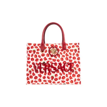 FANSIZHE Fabric Tote Bag Shopping Bag Handbag Women's Red & White