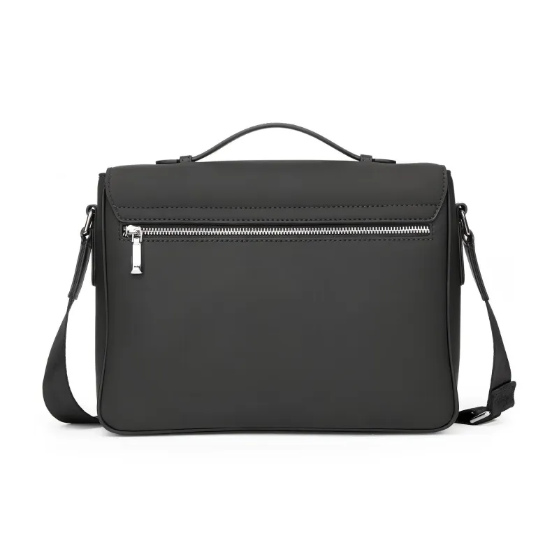 BISON DENIM PVC Versatile Messenger Bag Horizontal Crossbody Bag Handbag Medium Size Men's Black-2