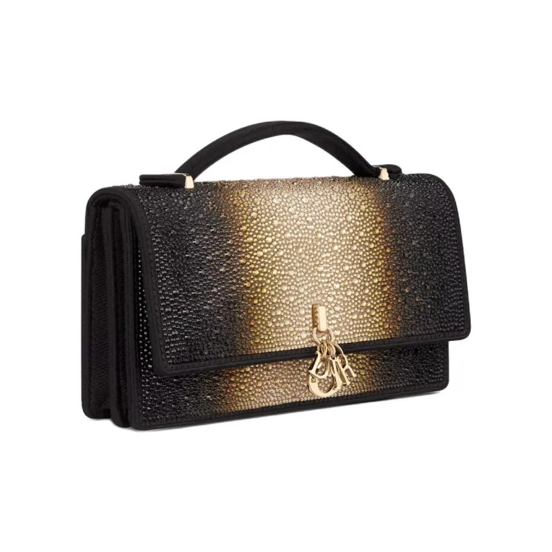 DIOR My Dior Crystal With Cotton One Shoulder Handbag Mini Women's Gold & Black-2