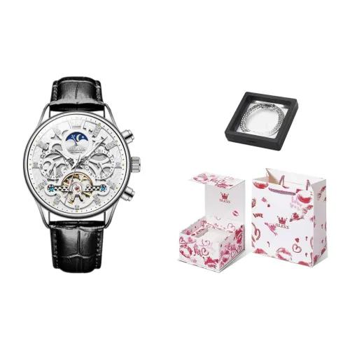OLEVS Play The Cool Series Mechanical Movement Leather Strap Watch Men's Watches Black Dial