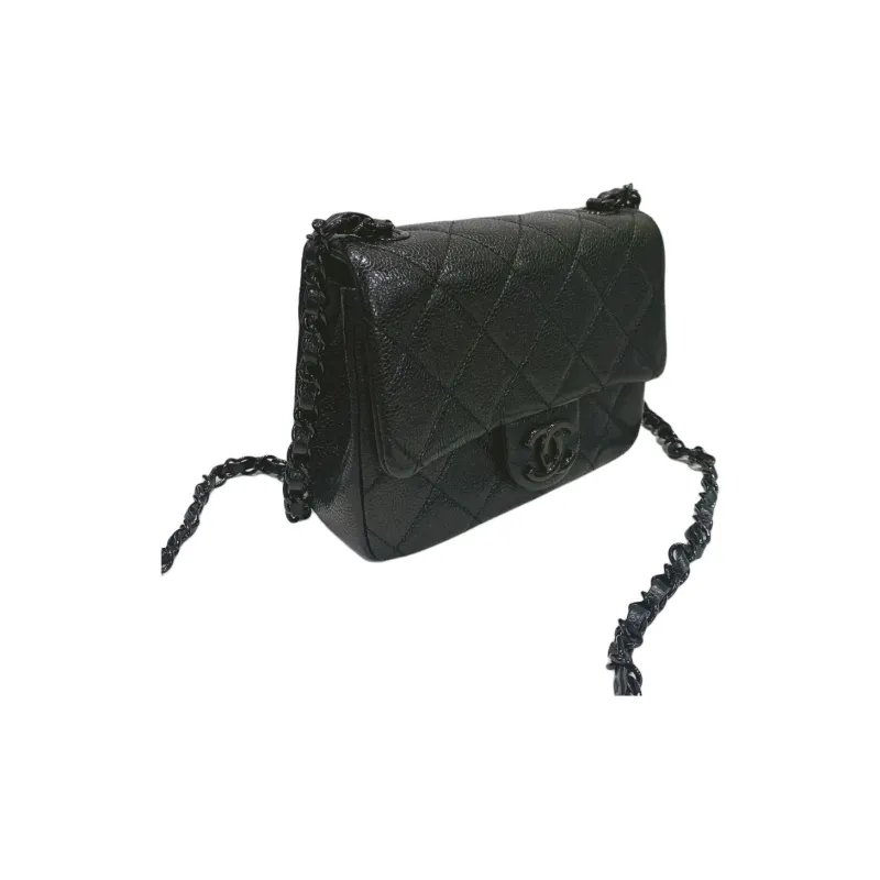 CHANEL Grain Embossed Calfskin Mini Square Flap Bag, Top Handle Shoulder Bag, Crossbody Bag Women's Black-1