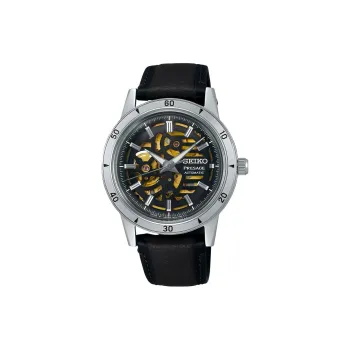 SEIKO Automatic/Manual Mechanical Movement Leather Watch Bands Watch 39.5mm Men's Watches Cut Out Dial