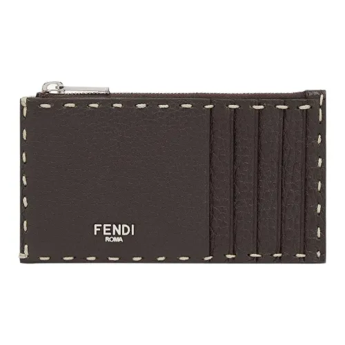 FENDI Calfskin Card Holder Men's Brown