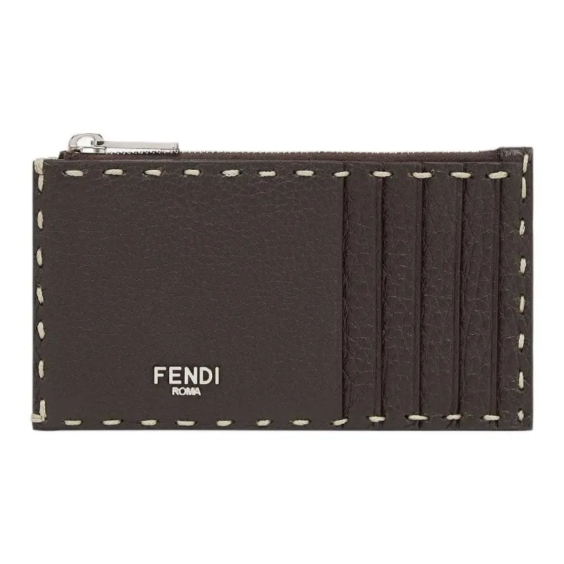 FENDI Calfskin Card Holder Men's Brown-0