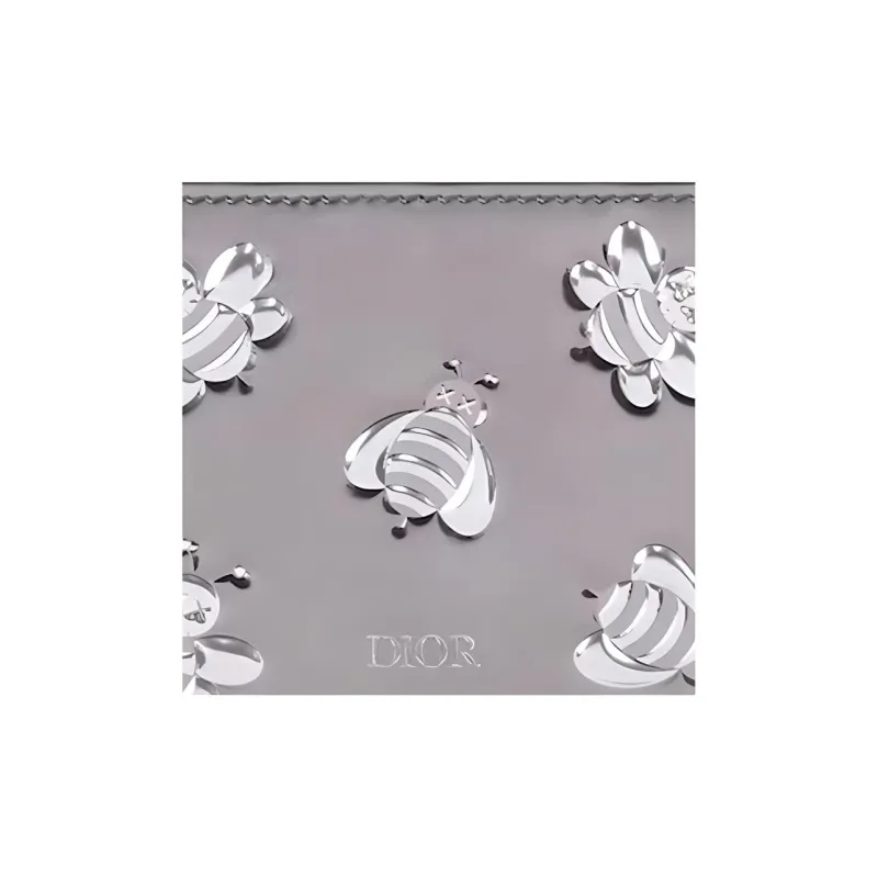 DIOR KAWS Collaboration Calfskin Coin Purses Card Holders Men's Silver-3