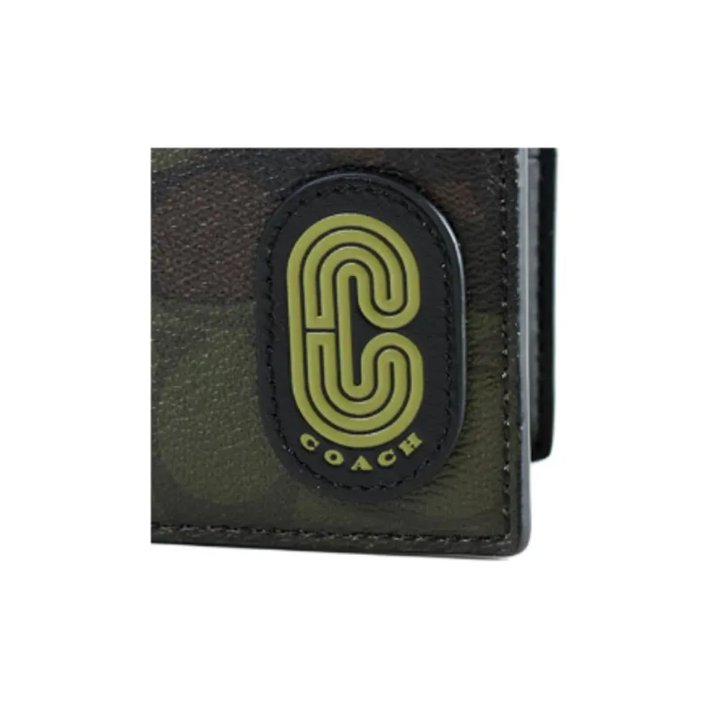COACH 3 IN 1 Wallet Signature Coated Canvas With Refined Calfskin Card Holder, Wallet Men's Army Green-4
