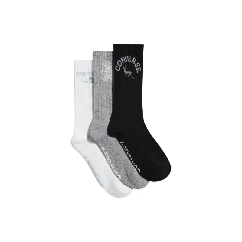 Converse Floral Crew Socks Mid-Calf Socks Women's 3 Pack-1