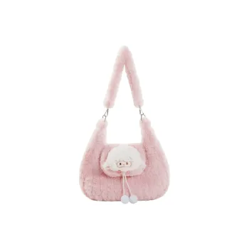 Holding Bamboo Polyester Shoulder Bag Unisex Pink