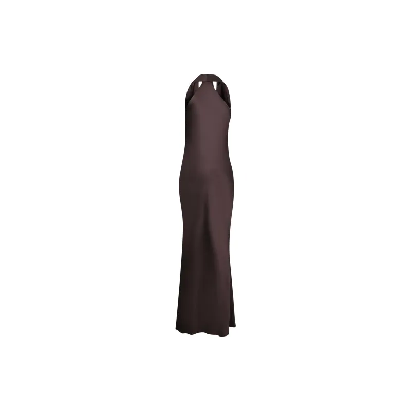 NORMA KAMALI Halterneck Draped Satin Gown-1