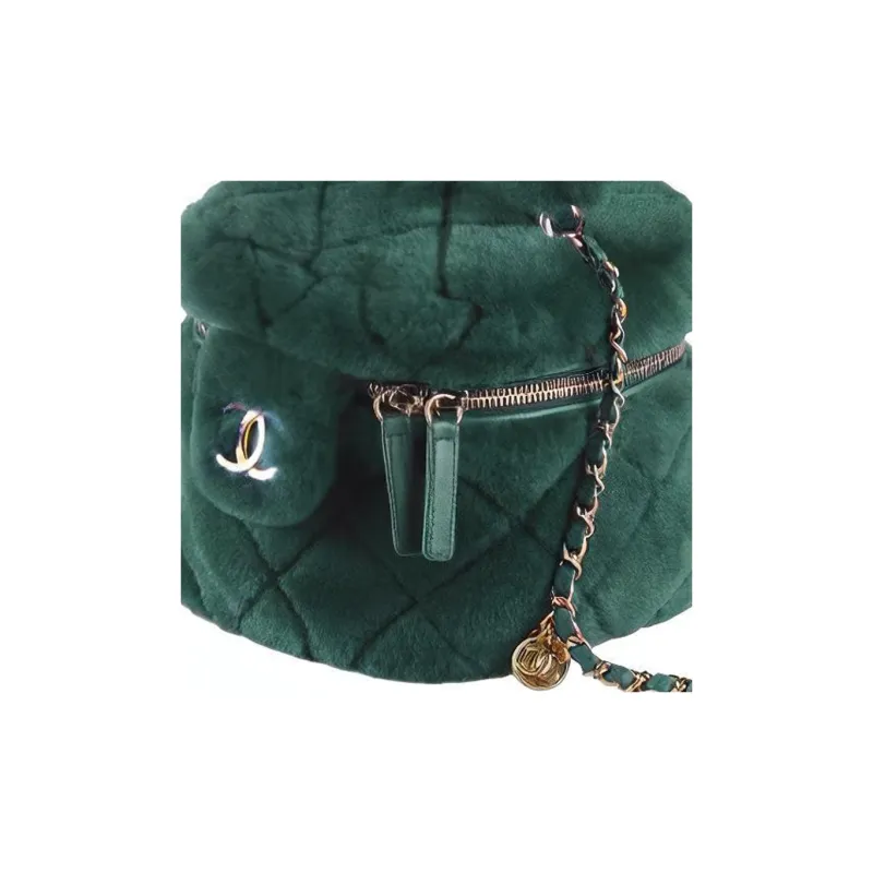 CHANEL Plush Small Box+Handbag Women's Green-4
