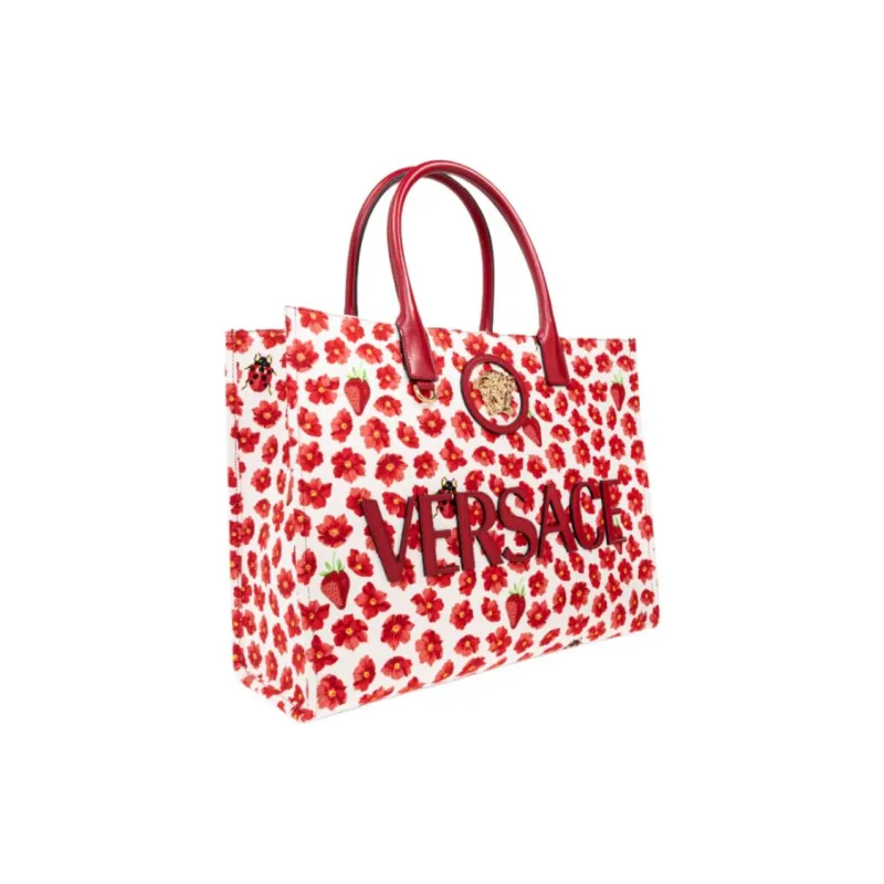 FANSIZHE Fabric Tote Bag Shopping Bag Handbag Women's Red & White-1