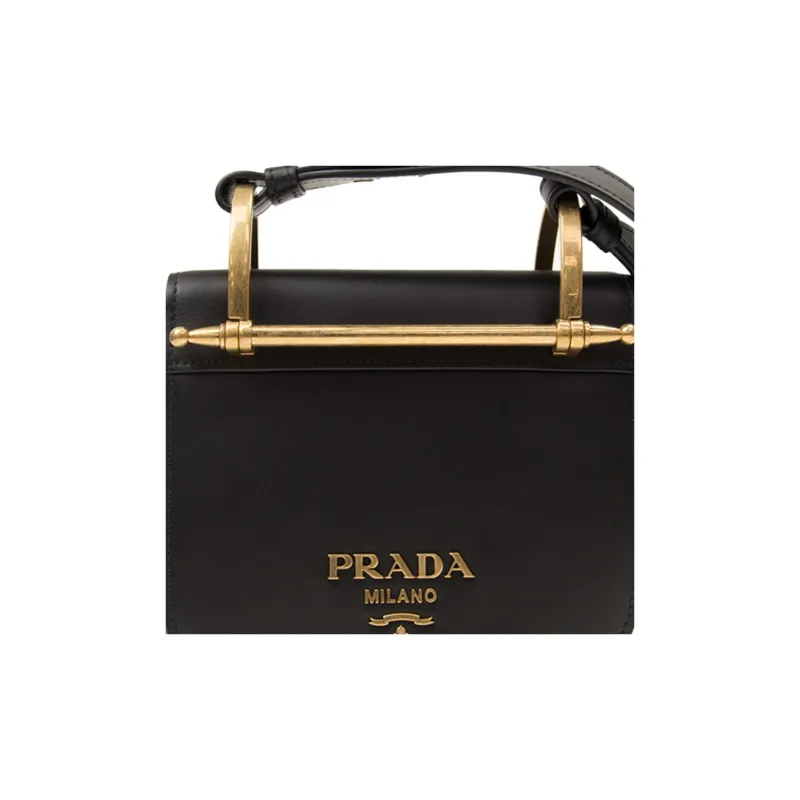 PRADA Cow Leather Shoulder Bag Crossbody Bag Women's Black-4