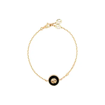 GUCCI 18kt Yellow Gold Interlocking G Onyx And Diamond Bracelet