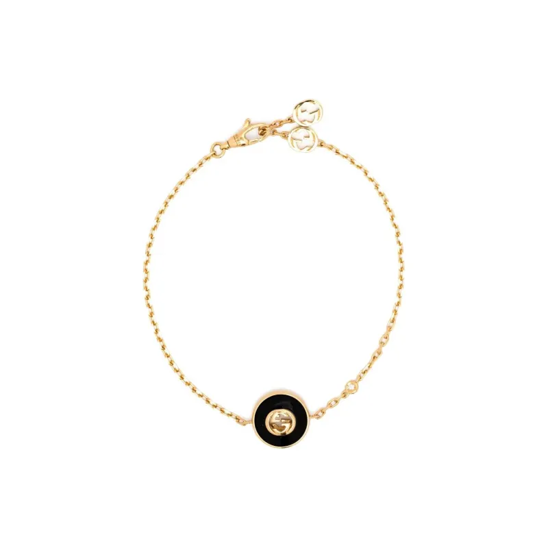 GUCCI 18kt Yellow Gold Interlocking G Onyx And Diamond Bracelet-0