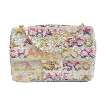 CHANEL Sequins Mouth Cover Bag Crossbody Bag Small Size Women's White & Pink