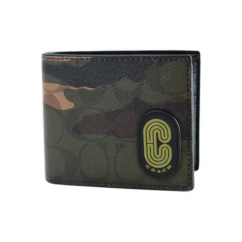 COACH 3 IN 1 Wallet Signature Coated Canvas With Refined Calfskin Card Holder, Wallet Men's Army Green-1