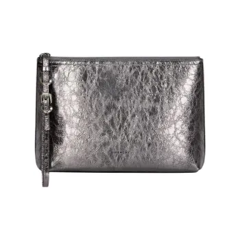 GIVENCHY Voyou Layered Lambskin Clutch Women's Silver Gray
