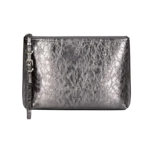 GIVENCHY Voyou Layered Lambskin Clutch Women's Silver Gray