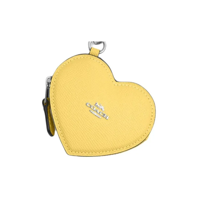 COACH Cross Grain Leather Bag Charm Bag Accessory Mini Women's Silver & Vintage Yellow-2