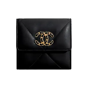 CHANEL 19Bag Goatskin Flap Wallet Trumpets Women's Black