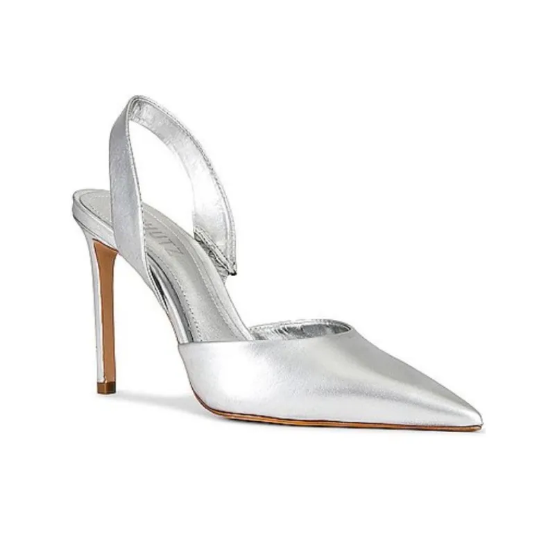 Schutz Lou Slim Heel High Heels 10cm Women's Silver-2