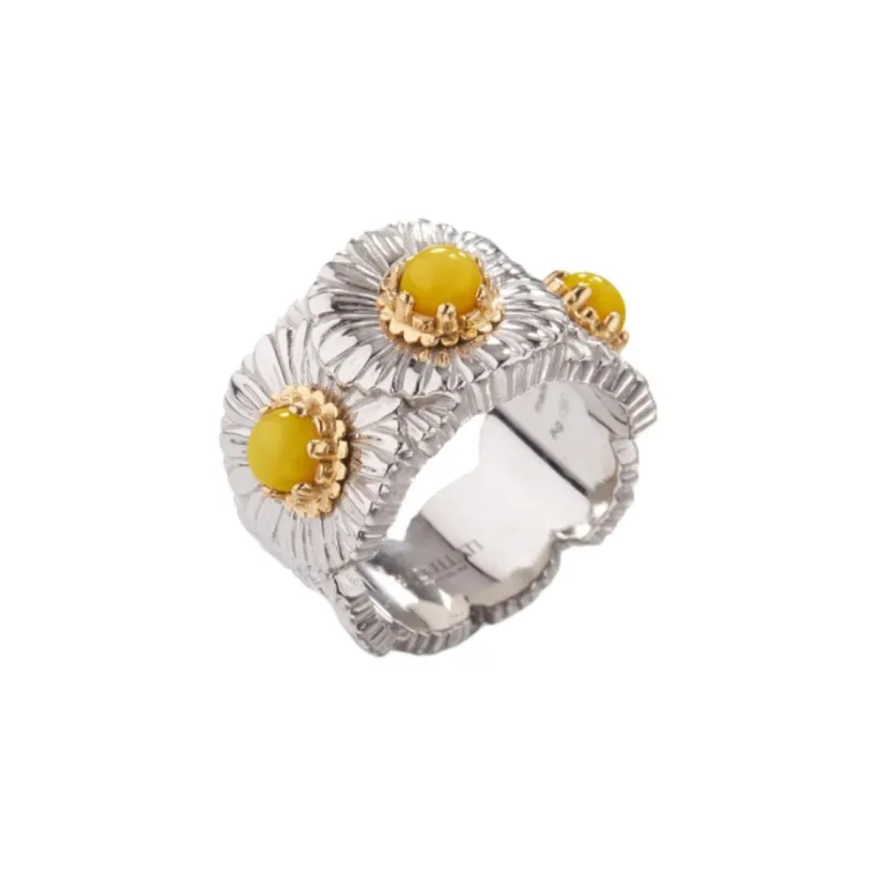 BUCCELLATI 925 Sterling Silver Palladium-Plated Gold-Plated Agate Diamond Color Stone Rings Unisex Silver-1