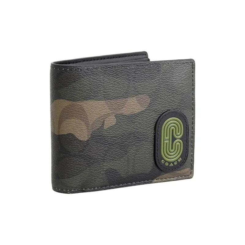 COACH 3 IN 1 Wallet Signature Coated Canvas With Refined Calfskin Card Holder, Wallet Men's Army Green-2