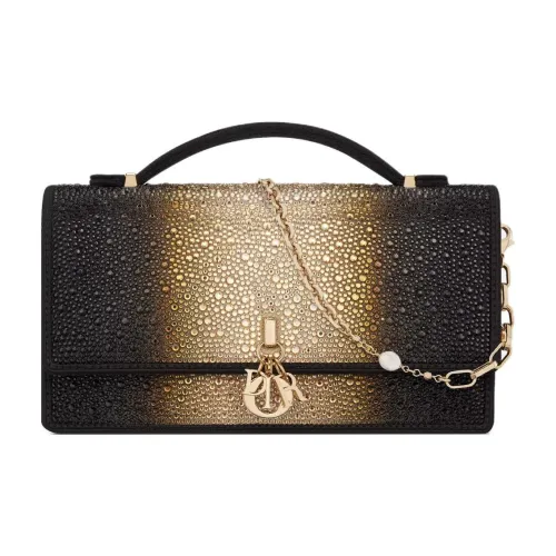 DIOR My Dior Crystal With Cotton One Shoulder Handbag Mini Women's Gold & Black