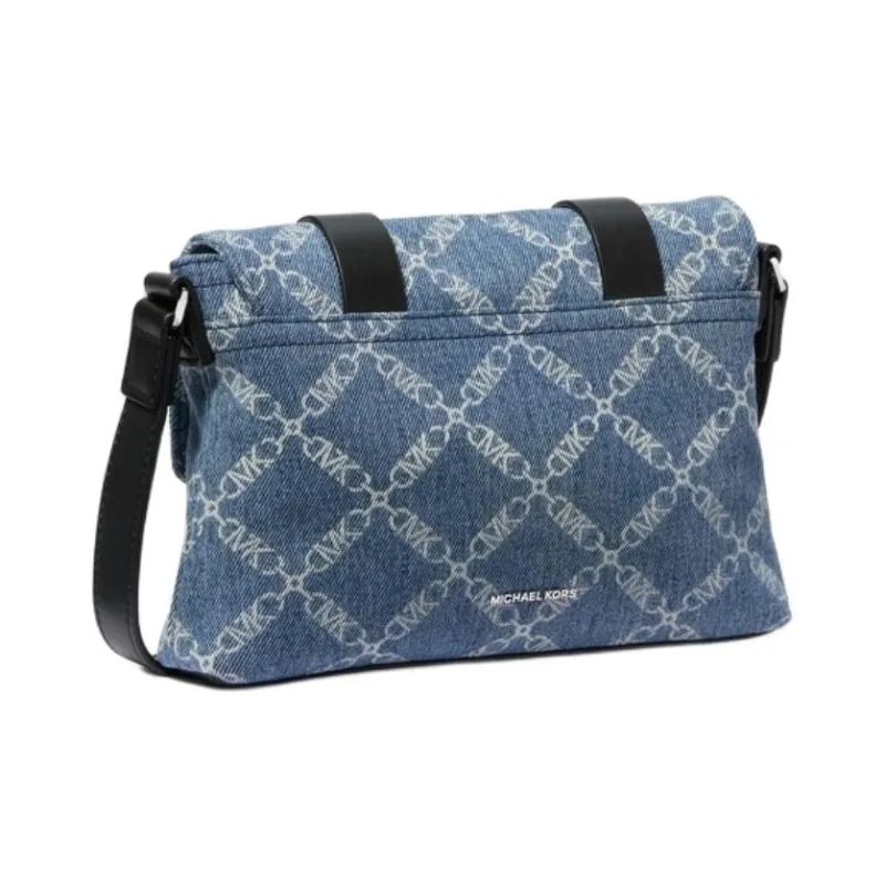 MICHAEL KORS Darrington Fabric With Split Cow Leather Shoulder Bag, Crossbody Bag Mini Men's Denim Blue & Black-1