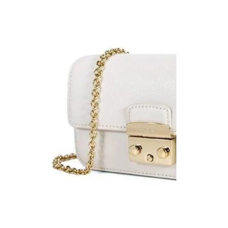 Furla Metropolis Collection Cow Leather Shoulder Bag Crossbody Bag Small Size Women's White-5