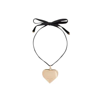 PRADA 18K Gold Velvet Ribbon Necklaces Unisex Gold