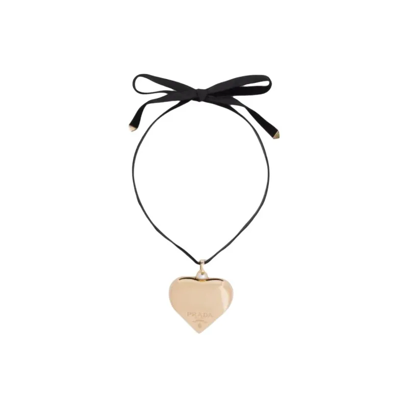 PRADA 18K Gold Velvet Ribbon Necklaces Unisex Gold-0