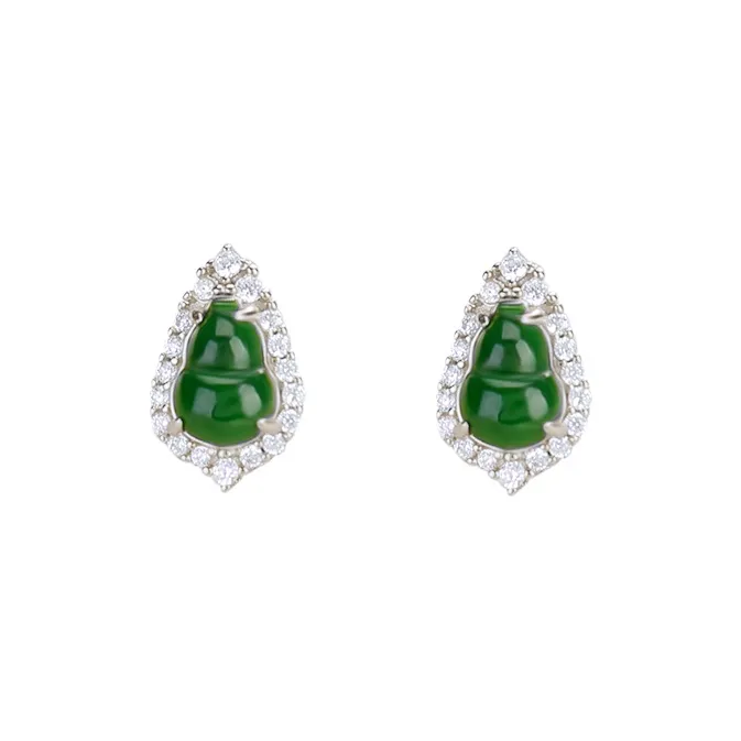 Tokai Family Ice Type Jadeite Stud Earrings Women's-0